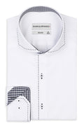 Slim Fit Herrenhemd aus Baumwoll-Satin Weiss mit blau punknaht