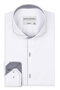 Slim Fit Herrenhemd aus Baumwoll-Satin Weiss mit blau punknaht