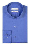 Chemise homme en satin de coton – Slim fit, col italien, élégante & haut de gamme, bleu