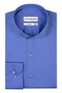 Herrenhemd aus Baumwoll-Satin – Slim Fit, Italienischer Kragen,Elegant&Hochwertig Blau