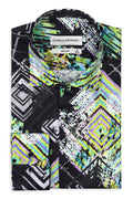Herren Slim Fit Hemd mit abstraktem Muster – Modernes Designerhemd in Schwarz mit Farbprint