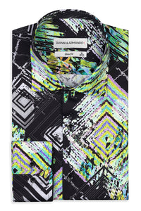 Herren Slim Fit Hemd mit abstraktem Muster – Modernes Designerhemd in Schwarz mit Farbprint