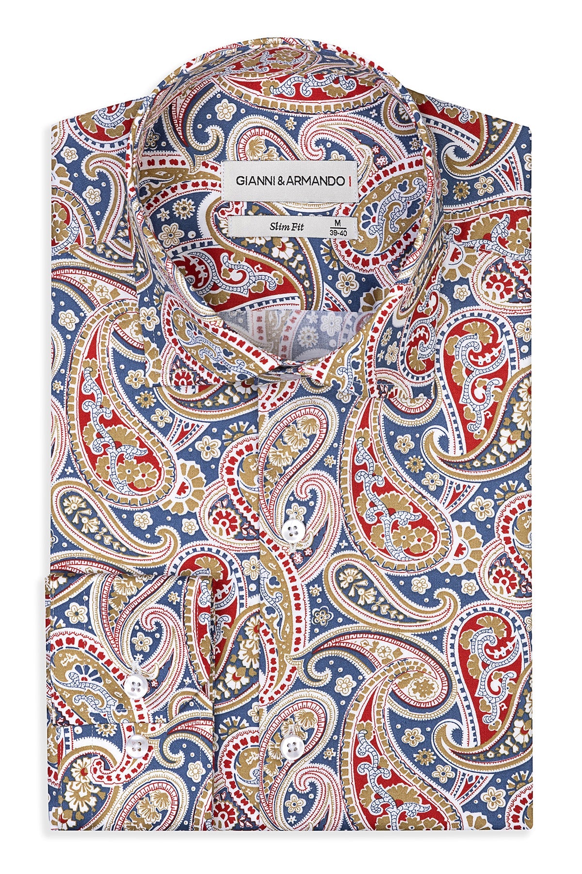 Herrenhemd im Slim Fit mit mehrfarbigem Paisley-Muster, Vorderansicht in eleganter Pose