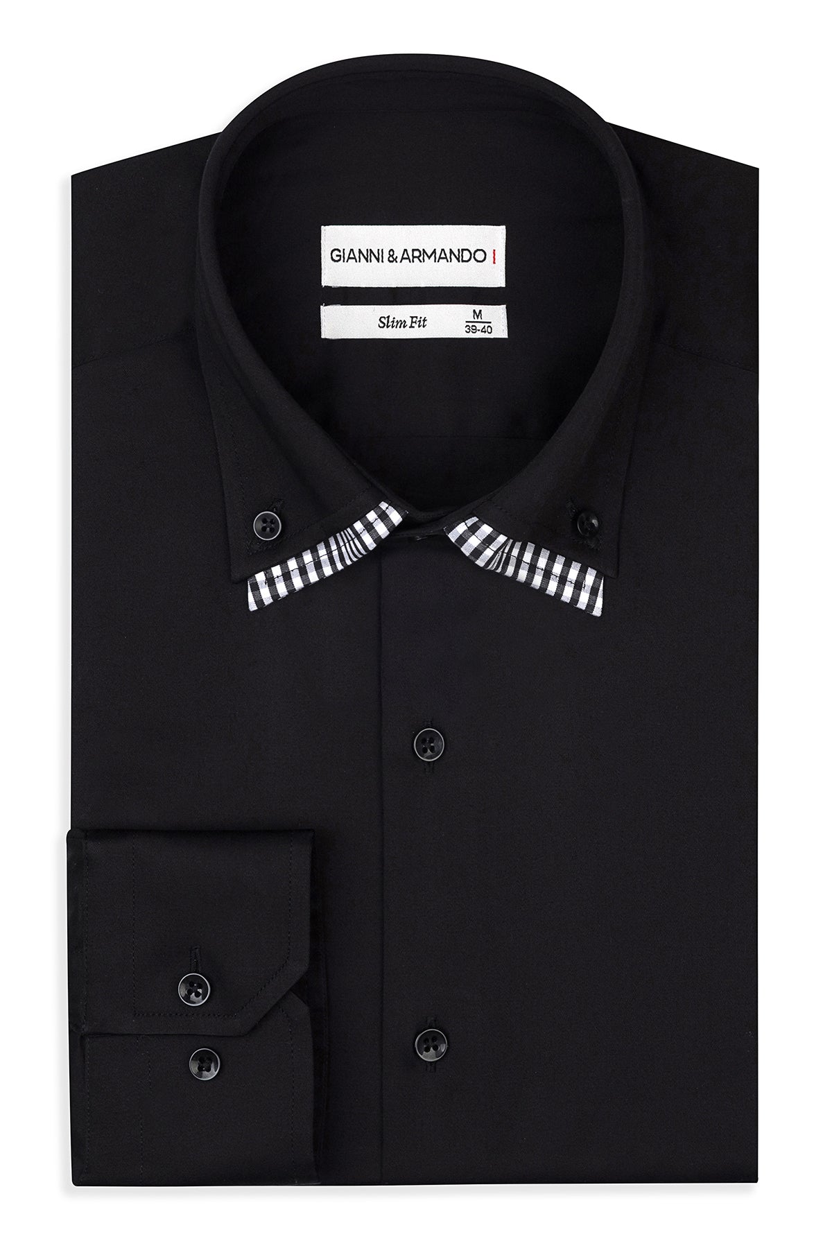Herrenhemd Slim Fit in Schwarz mit Doppelkragen, frontal Ansicht