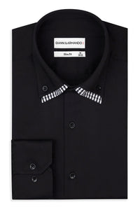 Slim Fit Hemd Schwarz mit Doppelkragen,Button-down| Modern & Elegant