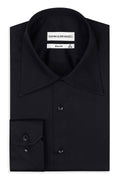 Hochkragen Slim Fit Herrenhemd aus Baumwollsatin – Schwarz