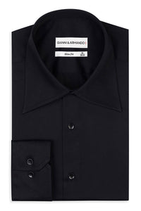 Hochkragen Slim Fit Herrenhemd aus Baumwollsatin – Schwarz