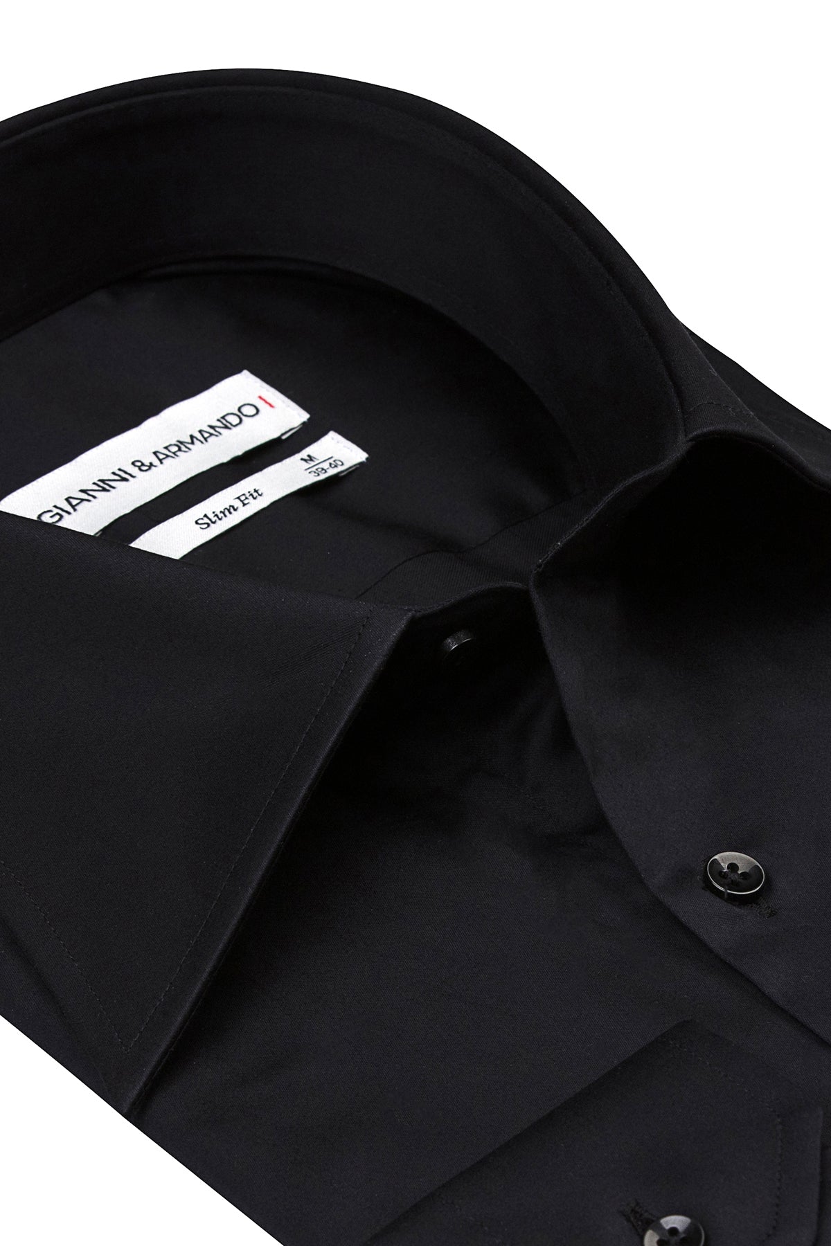Herrenhemd Schwarz, Slim Fit, Rückenansicht mit glattem Baumwollsatin