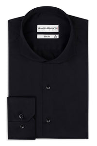 Herrenhemd aus Baumwoll-Satin – Slim Fit, Elegant ,Hochwertig Italienische Kragen,Schwarz