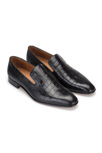 Gianni and Armando Chaussures business mocassins cuir embossé noir