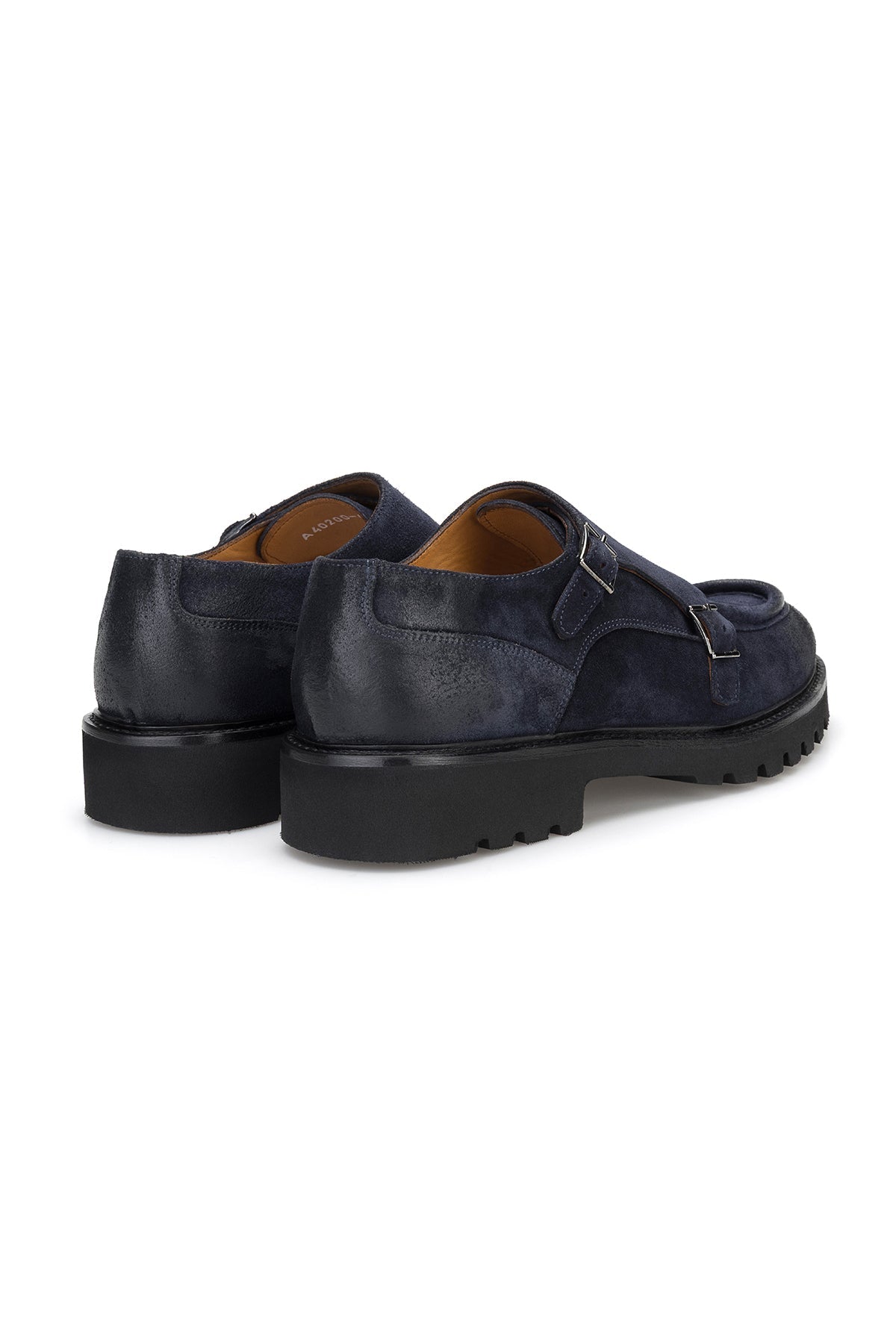 Rückansicht des 3,5 cm hohen Absatzes der Double Monk Schuhe
