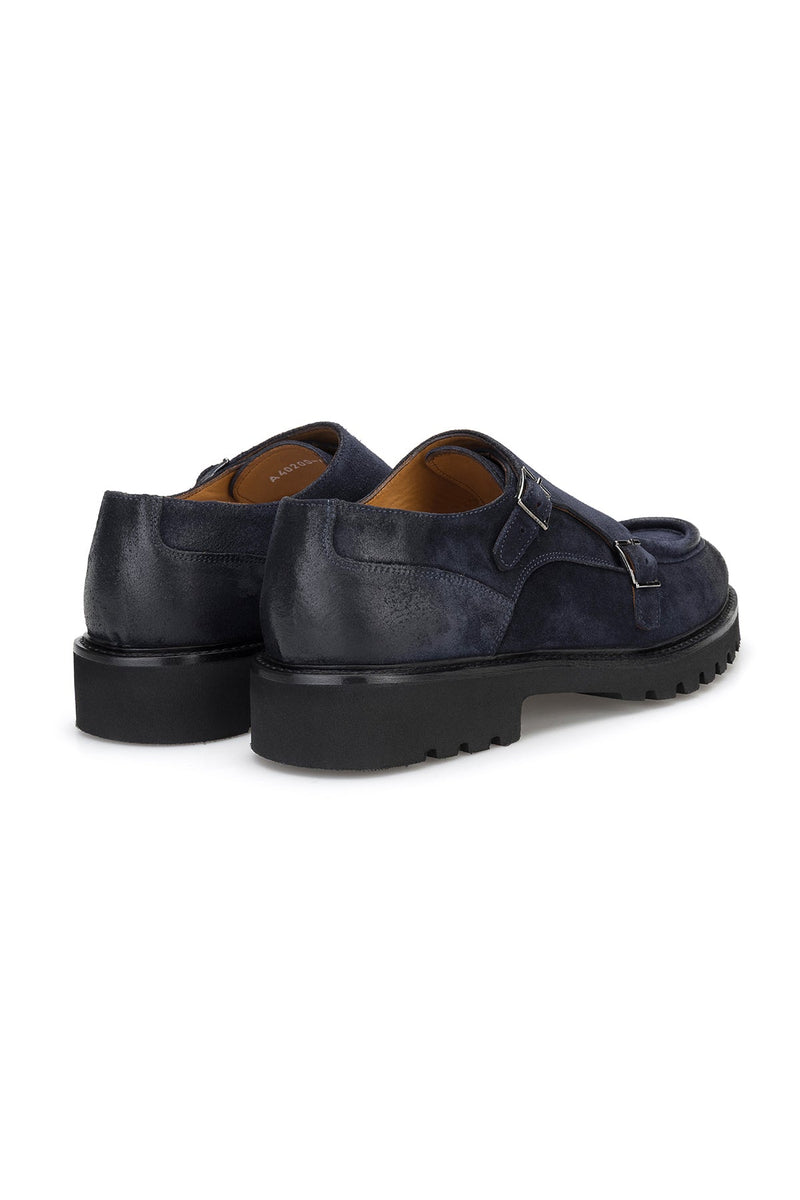 Rückansicht des 3,5 cm hohen Absatzes der Double Monk Schuhe