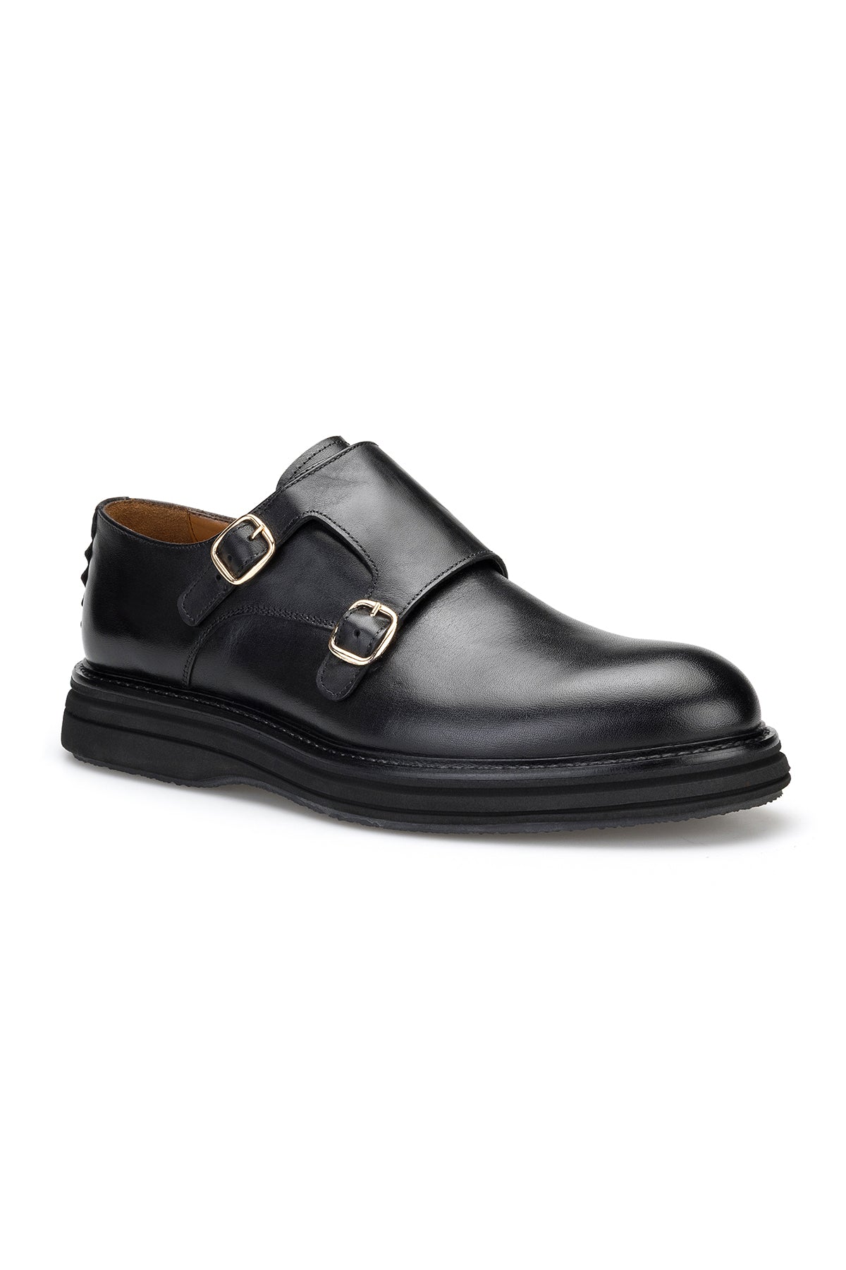 Nahaufnahme des Rindsleder-Obermaterials der Double Monk Schuhe