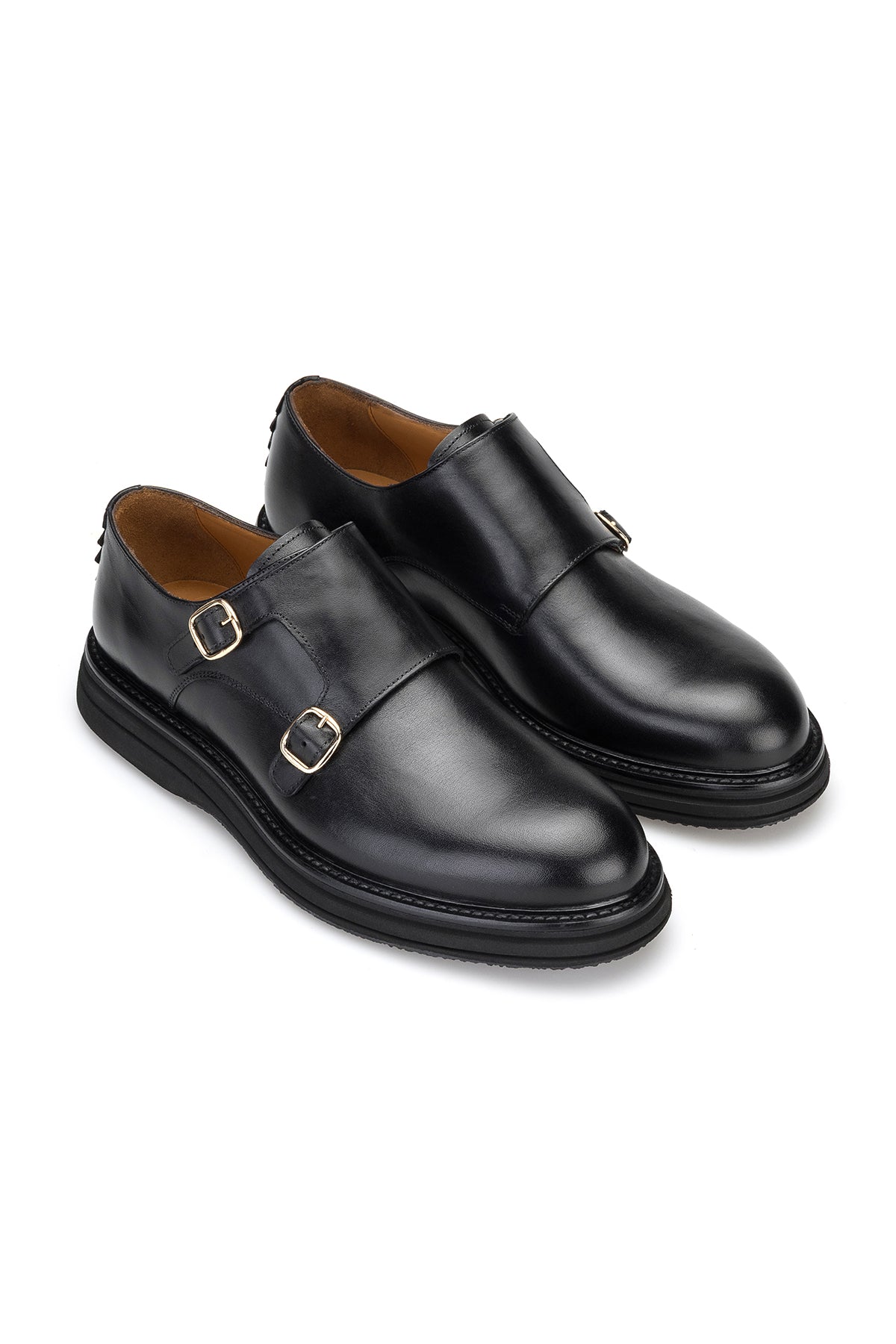 Vorderansicht der Double Monk Schuhe in Schwarz aus Rindsleder