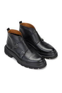 Gianni and Armando Double Monk Lederstiefel Schwarz