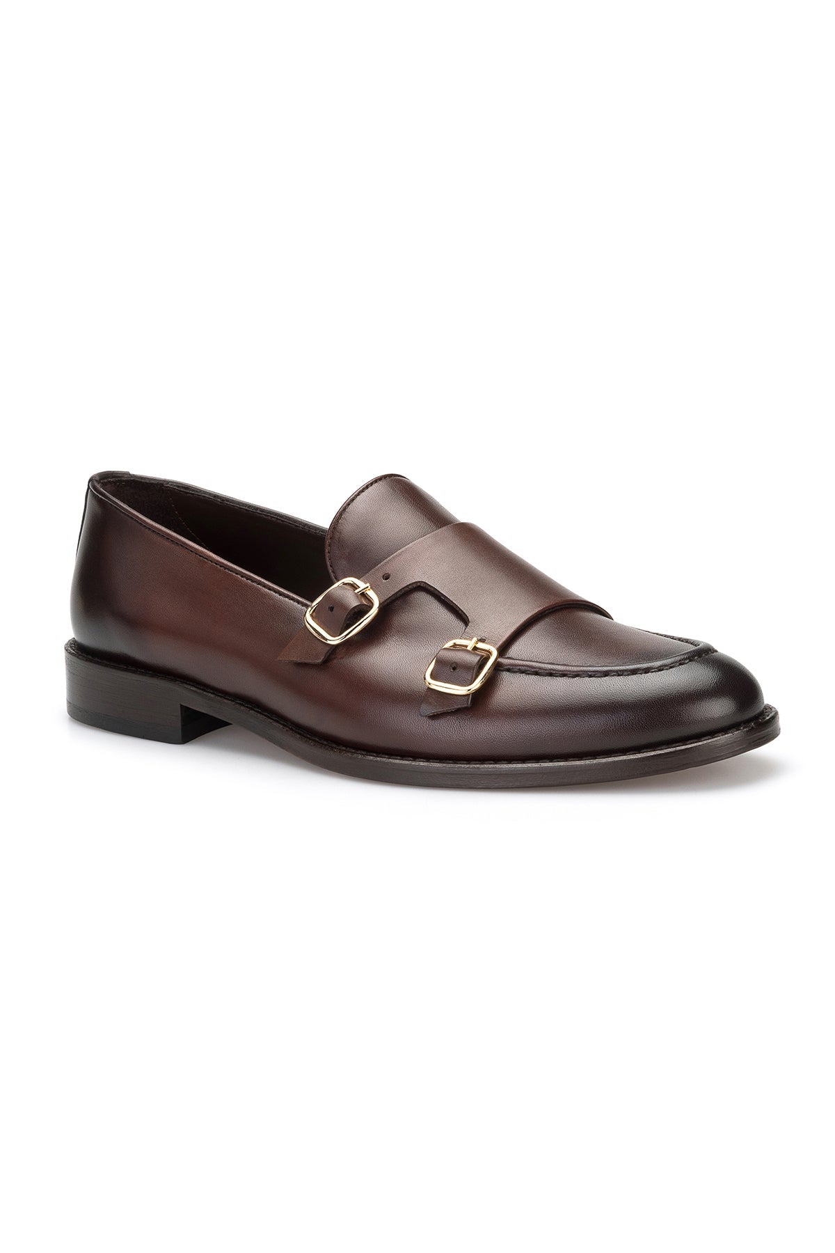 Nahaufnahme des Rindsleder-Obermaterials des Double Monk Schuhes
