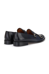 Rückansicht der Navy-Blue Double Monk Schuhe mit eleganter Schnürung