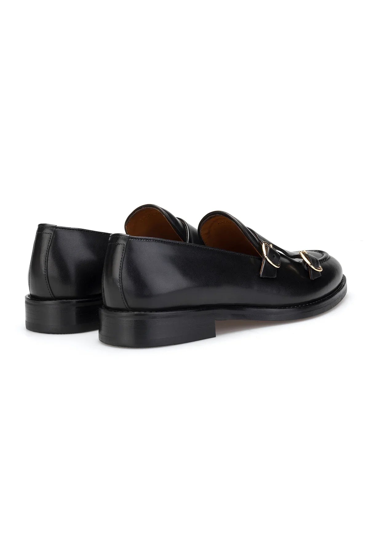 Rückansicht des eleganten Double Monk Schuhs in Schwarz