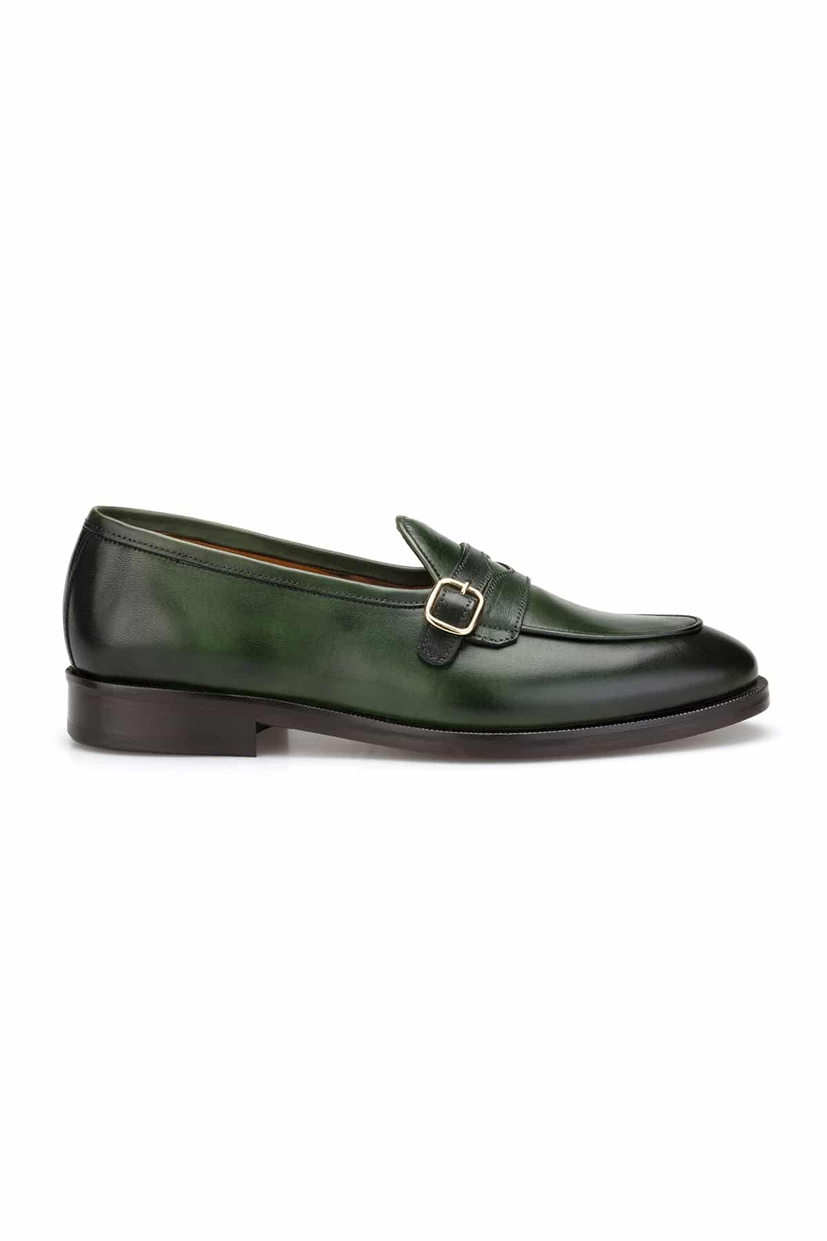Gianni & Armando Business schuhe Slipper mattes Grün mit einzelne Schnalle Leder A600-76 - 40