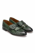 Gianni and Armando Mocassins vert cuir embossé