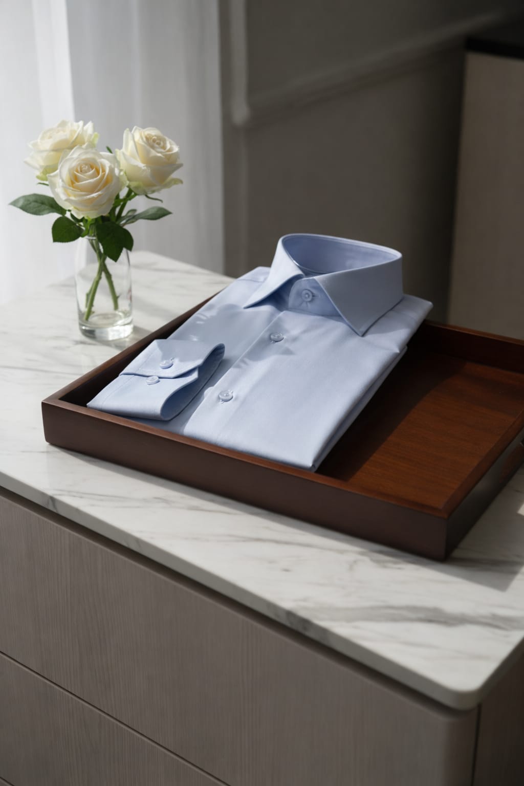 Chemise Slim Fit bleu glacier dans un cadre de bureau élégant