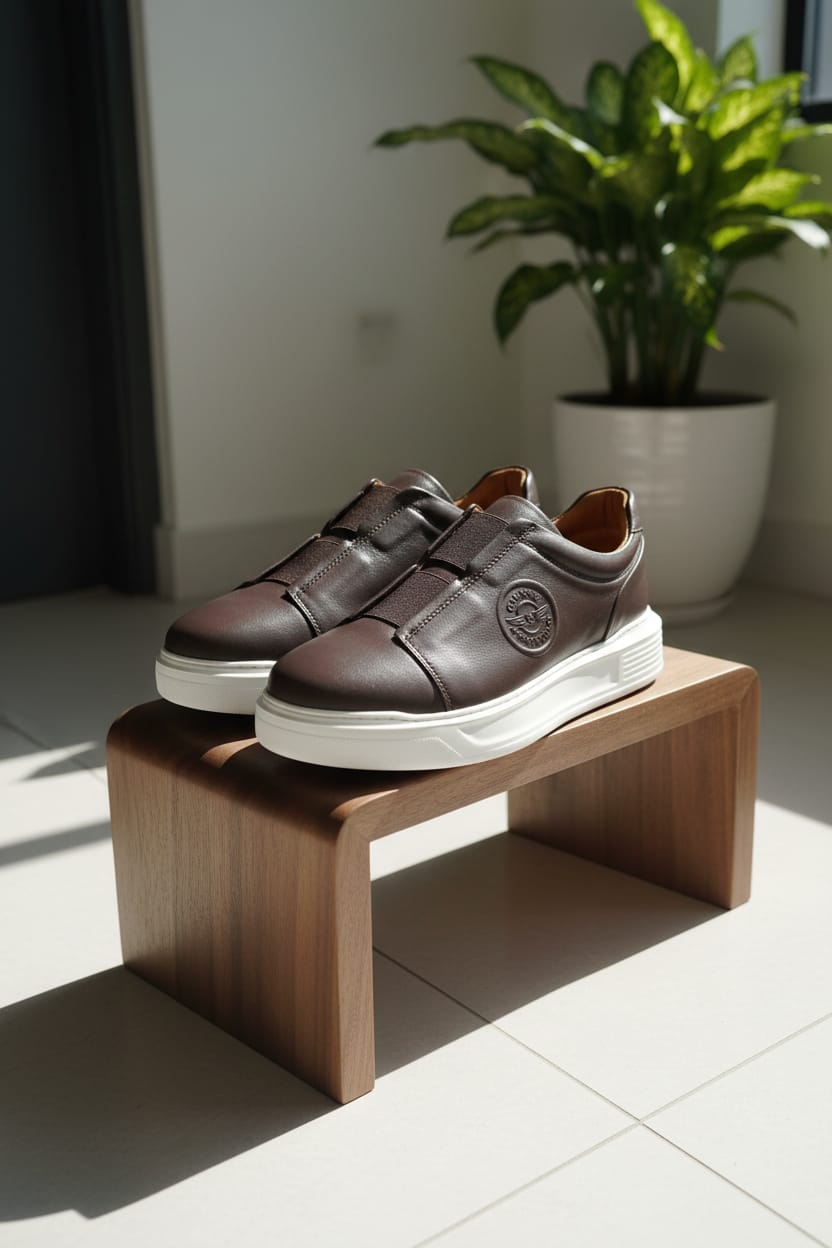 Vue de côté de la sneaker avec semelle d'usure en caoutchouc Kauchuk-Rubber visible