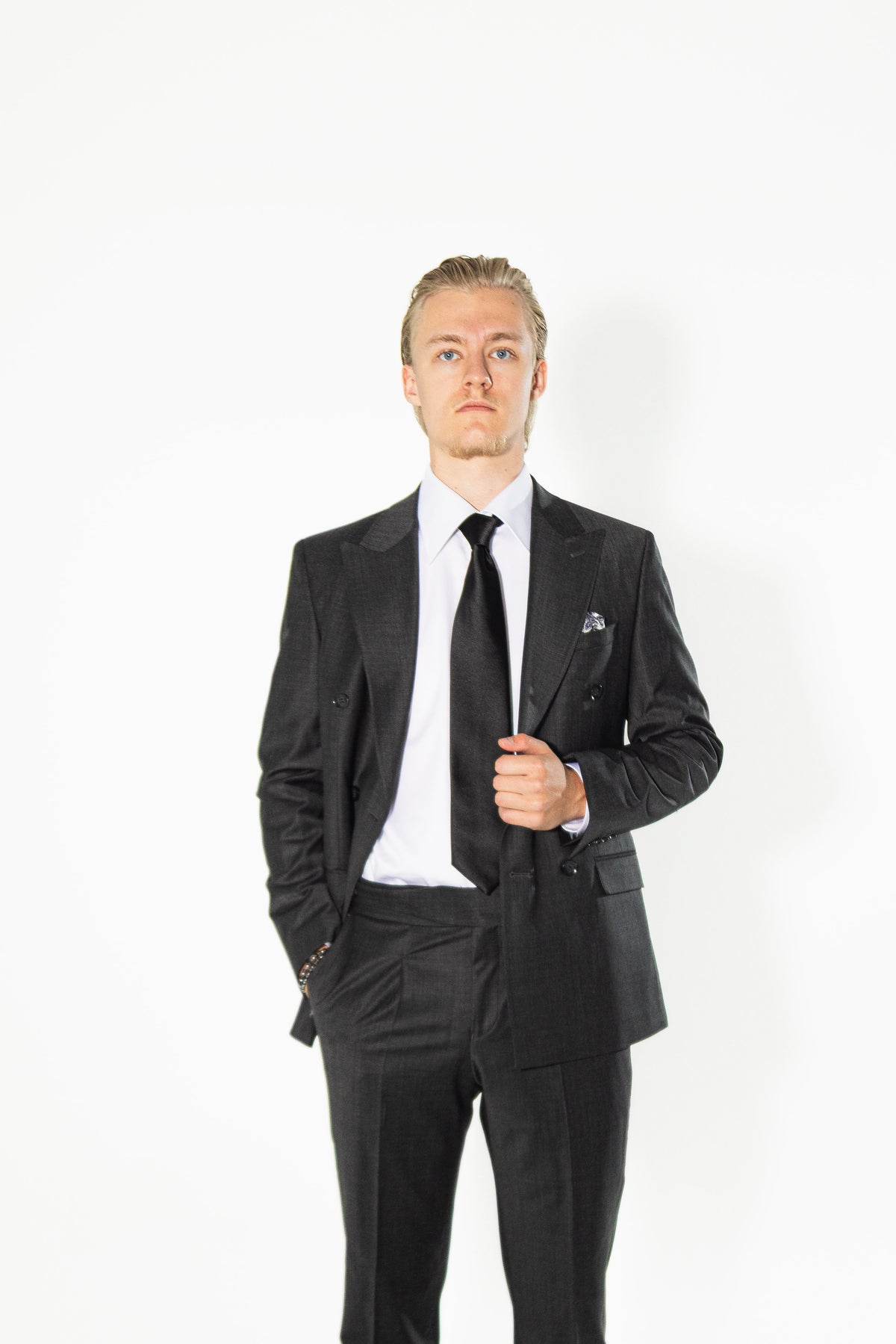 Gianni and Armando Zweireiher  Grauer Slim Fit Herren Anzüge aus Wolle