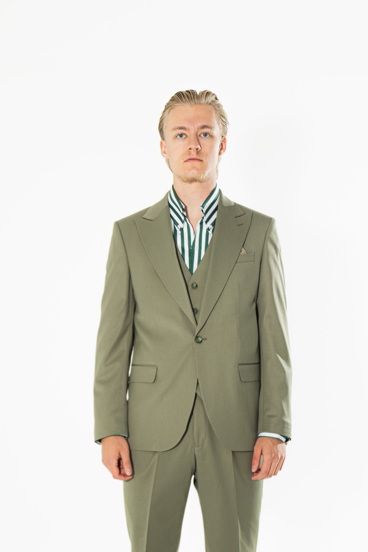 Gianni & Armando Slim Fit Herrenanzug aus Wolle mit Spitzrevers Khaki