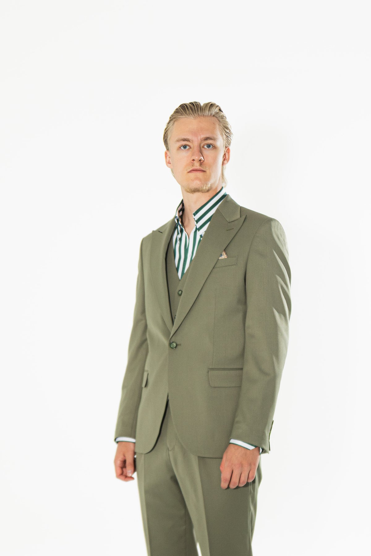 Gianni & Armando Slim Fit Herrenanzug aus Wolle mit Spitzrevers Khaki