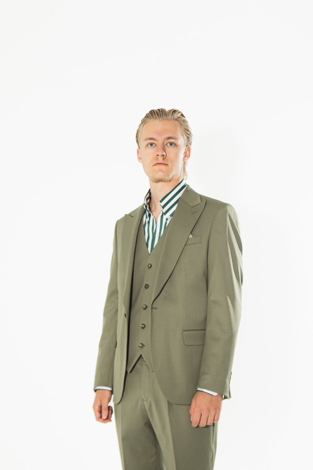 Gianni & Armando Slim Fit Herrenanzug aus Wolle mit Spitzrevers Khaki