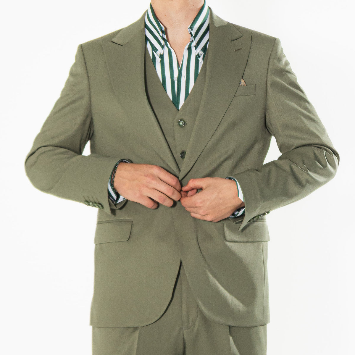 Gianni & Armando Slim Fit Herrenanzug aus Wolle mit Spitzrevers Khaki