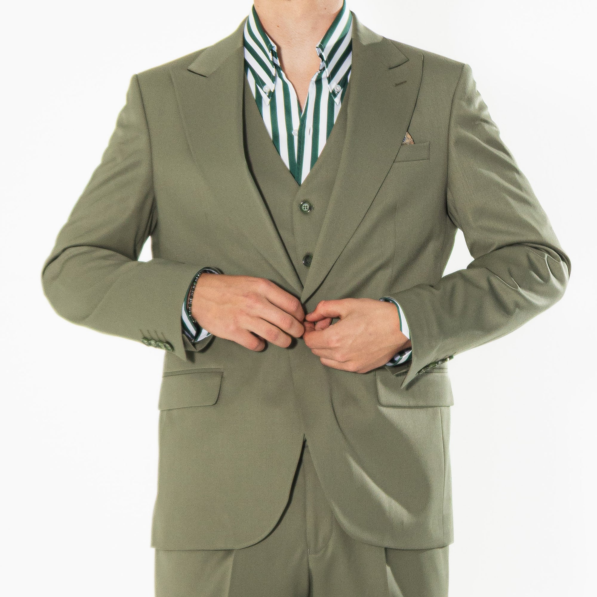 Gianni & Armando Slim Fit Herrenanzug aus Wolle mit Spitzrevers Khaki