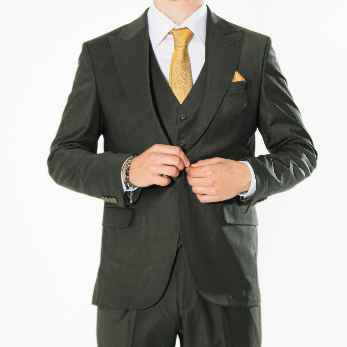 Gianni and Armando Dunkelgrün Slim Fit Herrenanzug aus Wolle mit Spitzrevers.
