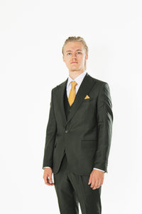 Gianni and Armando Dunkelgrün Slim Fit Herrenanzug aus Wolle mit Spitzrevers.