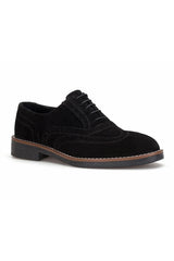 Detailaufnahme der Gummi‑Sohle des Oxfort Schwarzer Wildleder-Schuhes