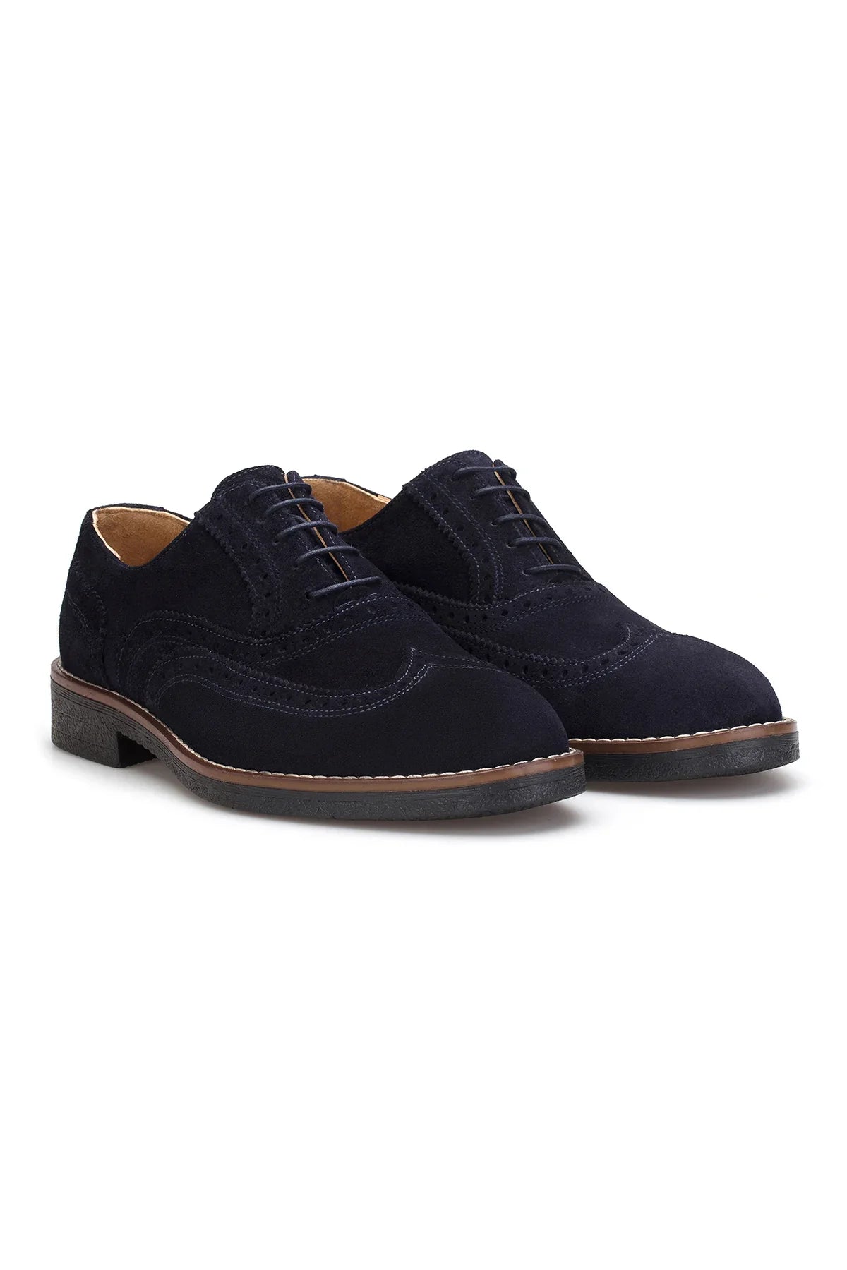 Vorderansicht des Oxfort Schuhs Dunkel Blue – feines Wildleder-Obermaterial