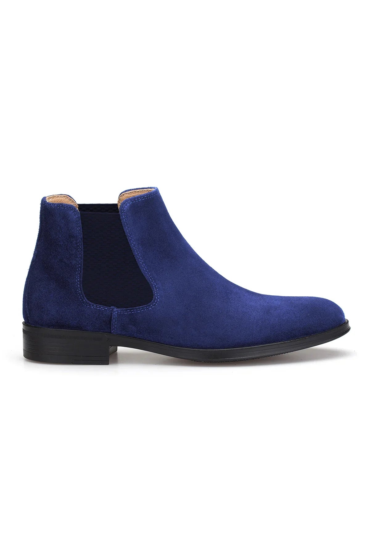 Chelsea Boots Wildleder Blau – Seitenansicht mit rutschfester Gummisohle