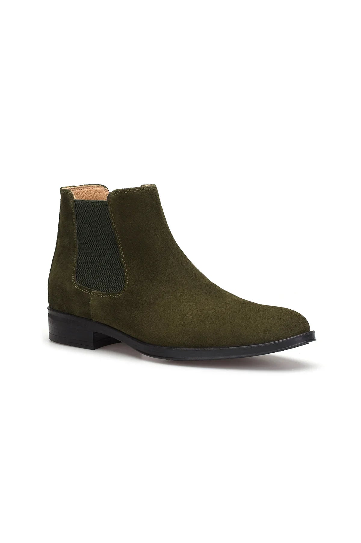 Innenansicht aus Leder, weiche Textur des Wildleders im Chelsea Boot