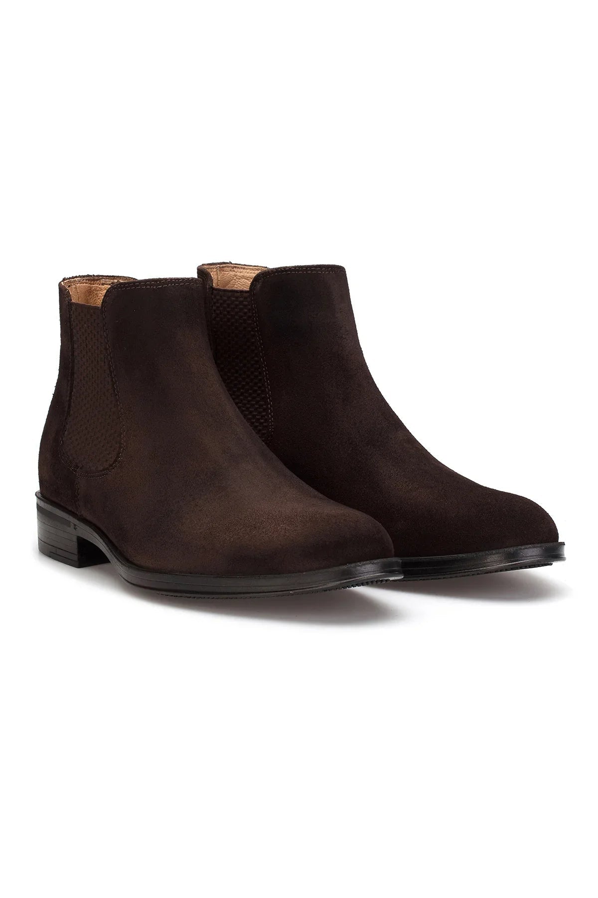 Vorderansicht der Chelsea-Boots aus Wildleder Braun