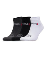 Detailansicht eines schwarzen Herrenknöchelsockens – feine Nähte und hochwertige Verarbeitung.