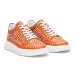 gianniarmando_herren_leder_sneakers_orange_weiss_punkte